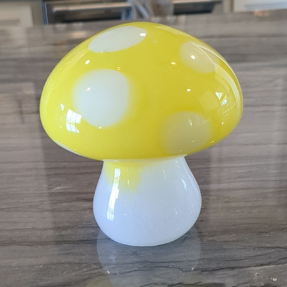Yellow and White Glass Mushroom Decor